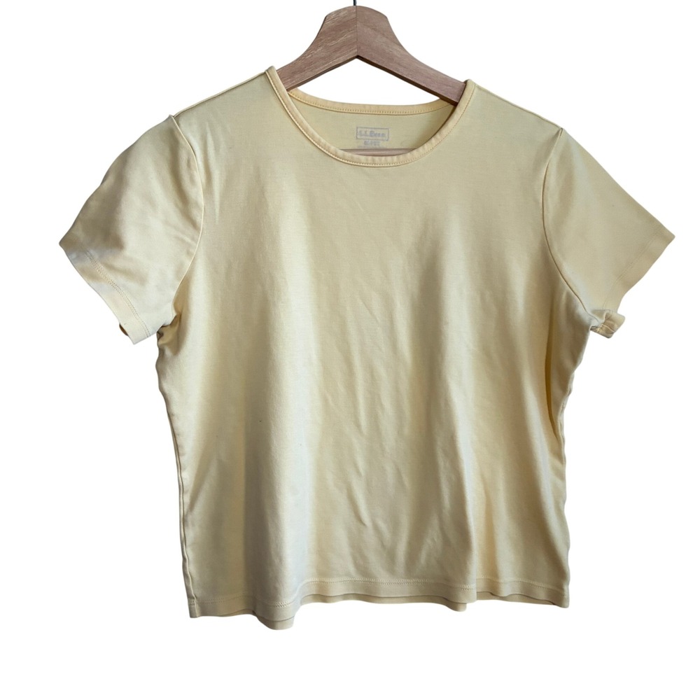 L.L. Bean Supima Cotton Tee Shirt M Petite Yellow Womens Crew Neck Short Sleeve